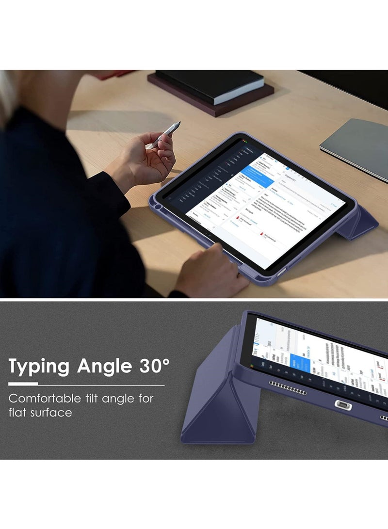 روك بو حافظة لجهاز iPad Air 11 بوصة (M3/M2) 2025/2024، iPad Air 5 10.9 بوصة (2022)/Air 4 10.9 بوصة (2020) مع حامل قلم، غطاء رفيع للكمبيوتر اللوحي مع ظهر ناعم من مادة TPU، غطاء إيقاظ/سكون تلقائي لجهاز Air 6/7 11 بوصة/Air 4/Air 5 10.9 بوصة - Image 4
