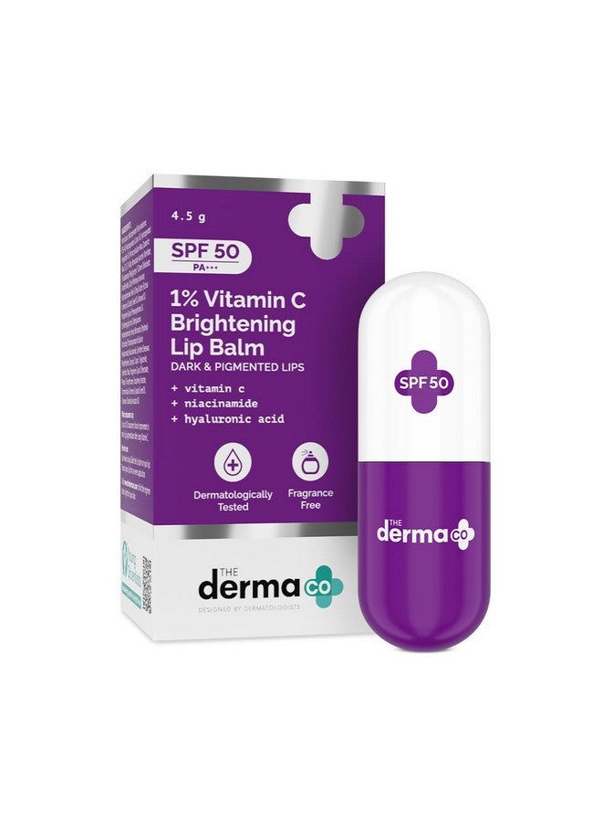 The Derma Co 1% Vitamin C Brightening Lip Balm with SPF 50 PA +++ I With Niacinamide & Hyaluronic Acid I Reduce Lip Pigmentation| Protects From Sun Damage| For Dark, Pigmented, Dry Lips- 4.5gm - Image 1