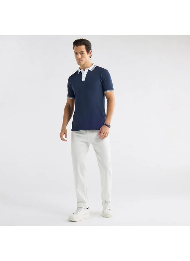 FAV Colourblock Polo T-shirt with Short Sleeves and Button Closure