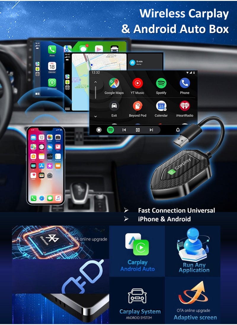 YooA - 2-in-1 Smart Car Box | Wireless Carplay & Android Auto Adapter, Car Quick/Fast Connection Universal, for iPhone & Android, Plug & Play, 5GHz WiFi & Bluetooth 5.0, for iOS  & Android ,Wireless Adapter Compatible with Most Car (White&Black) - Image 1