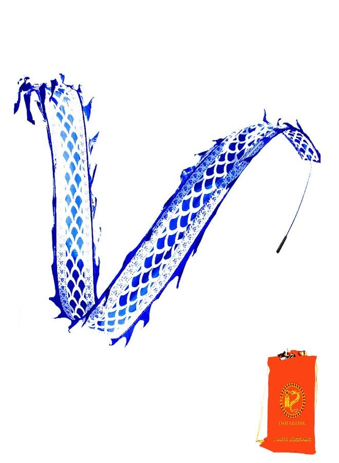 DSJUGGLING 2 Meters (6.5 FT) Blue Dragon Silk-Like Flowy Ribbon Poi, Outdoor Flinging Fitness Dance Blue Celadon Ribbon Streamer with 40-60cm Adjustable Fiberglass Handstick and Carry Bag - Image 1