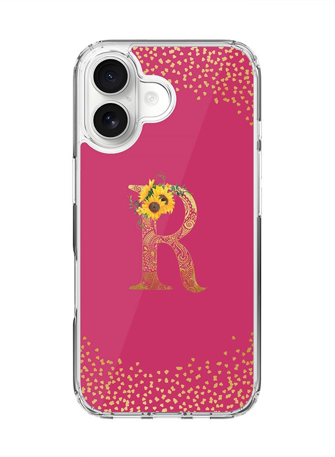 Stylizedd Classic Clear MagSafe Case for iPhone 17 , Hybrid Soft Case Flexible Edges Anti Drop TPU PC Gel Thin Transparent Cover [ Designed for iPhone 17 ] - Custom Monogram Initial Letter Floral Pattern Alphabet - R ( Deep Pink Rose )