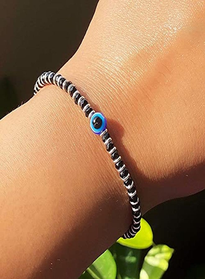 Parnika (Formerly MJ 925 Trendy Black Crystals Beads Nazariya Silver Bracelet in Pure 92.5 Sterling Silver | With Certificate of Authenticity | Gift For Girls n Women | (Evil Eye) - Image 2