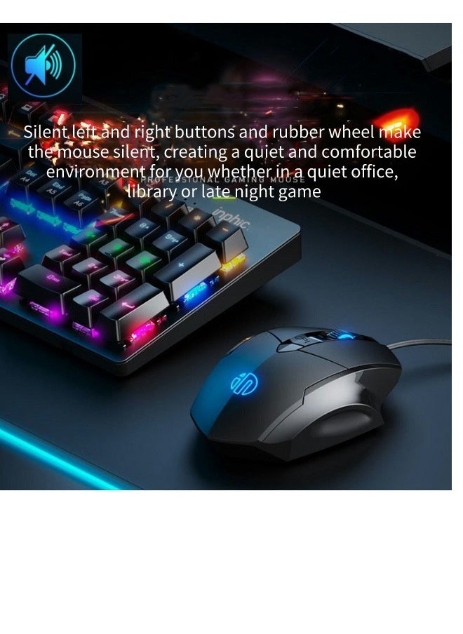 Wired Silent Office And Game Mouse 4-Speed DPI CPI  Adjustment,Ergonomic Optical Portable Mouse For Laptops Android Windows Mac OS, Black