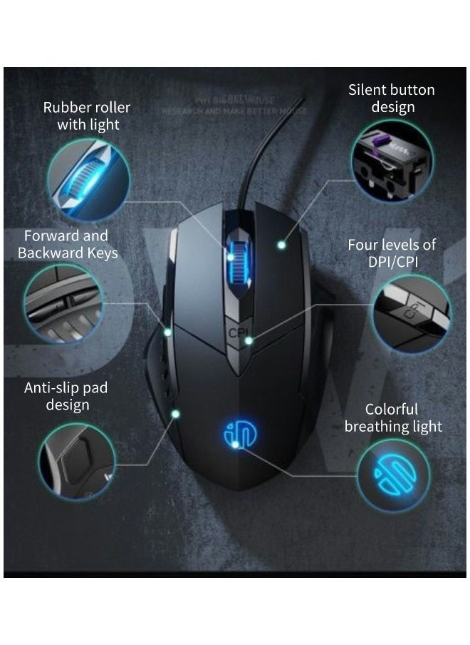 Wired Silent Office And Game Mouse 4-Speed DPI CPI  Adjustment,Ergonomic Optical Portable Mouse For Laptops Android Windows Mac OS, Black