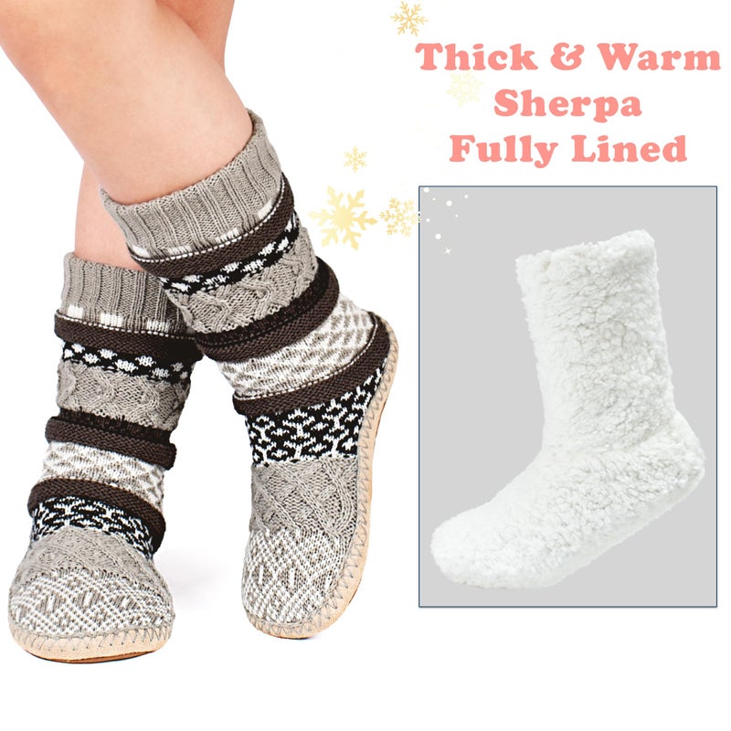 cosyone1997 Womenâ€™s Slipper Socks Warm Fuzzy Knit with Gripper Soles Cozy Gift Socks for Women Size 9â€“11 - Image 4