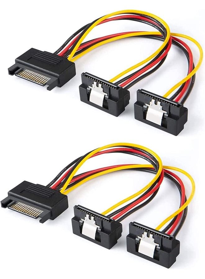 Taimi 2 Pieces SATA Power Cable, SATA 15 Pin Male to 2xSATA 15 Pin Down Angle Female Power Splitter Cable  - Image 1