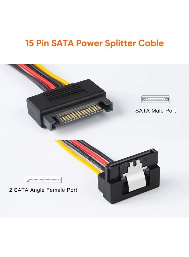 Taimi 2 Pieces SATA Power Cable, SATA 15 Pin Male to 2xSATA 15 Pin Down Angle Female Power Splitter Cable  - Image 2