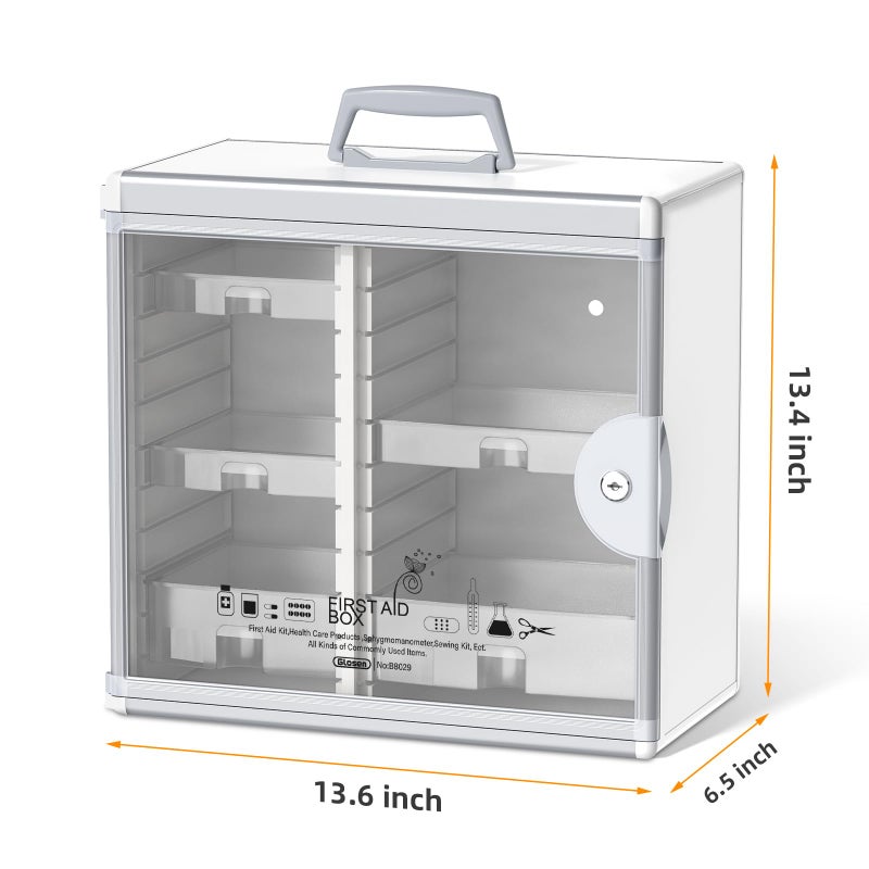 Glosen Medicine Cabinet Locking Medicine Cabinet Wall Mountedã€ Silver 13.6 x 13.4 x 6.5 Inch ã€‘ Portable Storage Container Big Capacity - Image 2