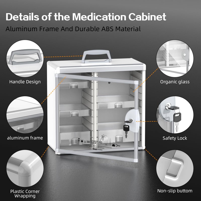 Glosen Medicine Cabinet Locking Medicine Cabinet Wall Mountedã€ Silver 13.6 x 13.4 x 6.5 Inch ã€‘ Portable Storage Container Big Capacity - Image 3