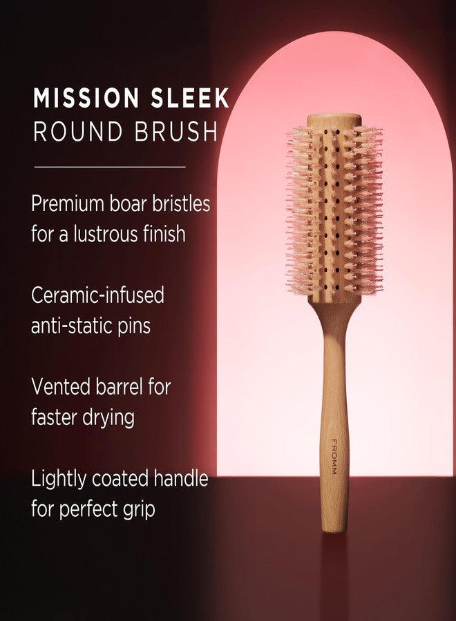 Fromm Mission Sleek Vented Round Boar Brush for Smooth, Lustrous Blowouts Even on Frizz-Prone Hair | Roller Hairbrush with Natural Boar for Anti-static Styling, Smoothing, Straightening and Shine - Image 2