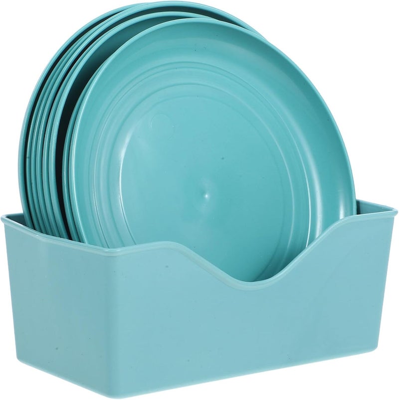 ULTECHNOVO 8pcs Shallow Cat Food Bowls Set with Feeding Shelf, Unbreakable Plastic Pet Plates for Kittens and Short-Legged Cats, Dragon Green Small Round Dishes for Wet and Dry Food - Image 1