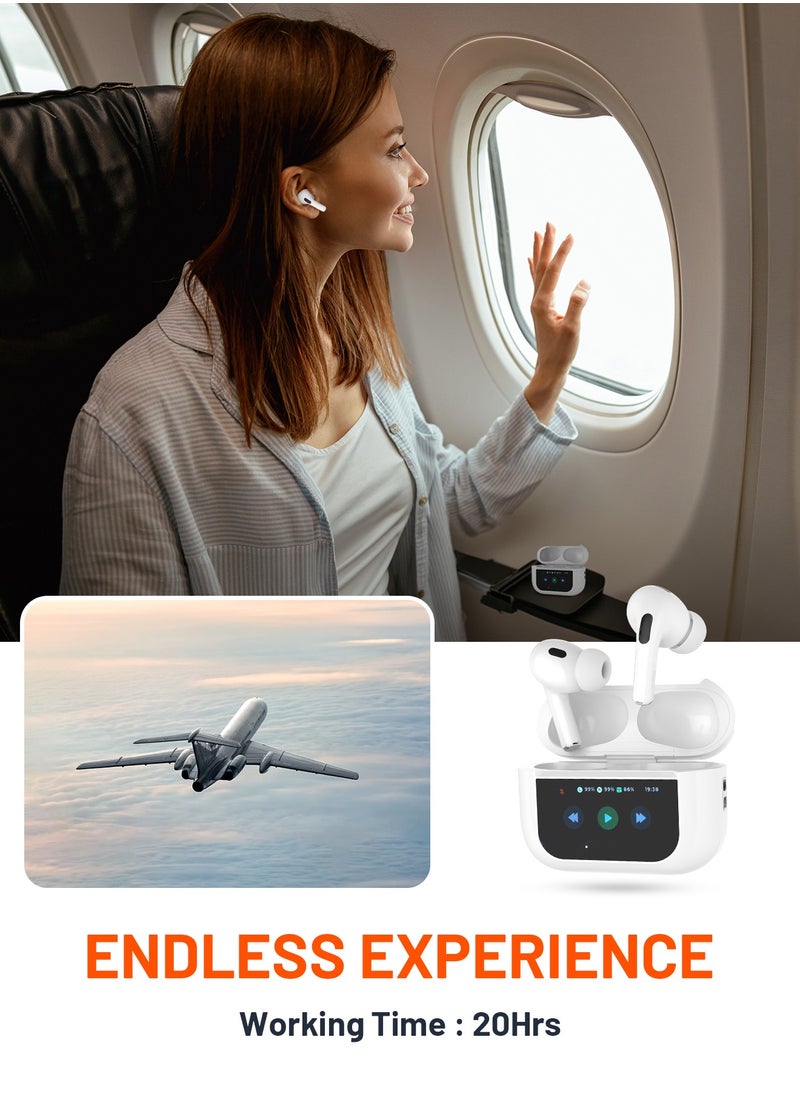 porodo - Earbuds Pro 2 With Touch Display with Environmental Noise Cancellation and ANC / Deep Bass / Touch Control / 20 Hours Working Time /1.47 inch Screen size - White - Image 1