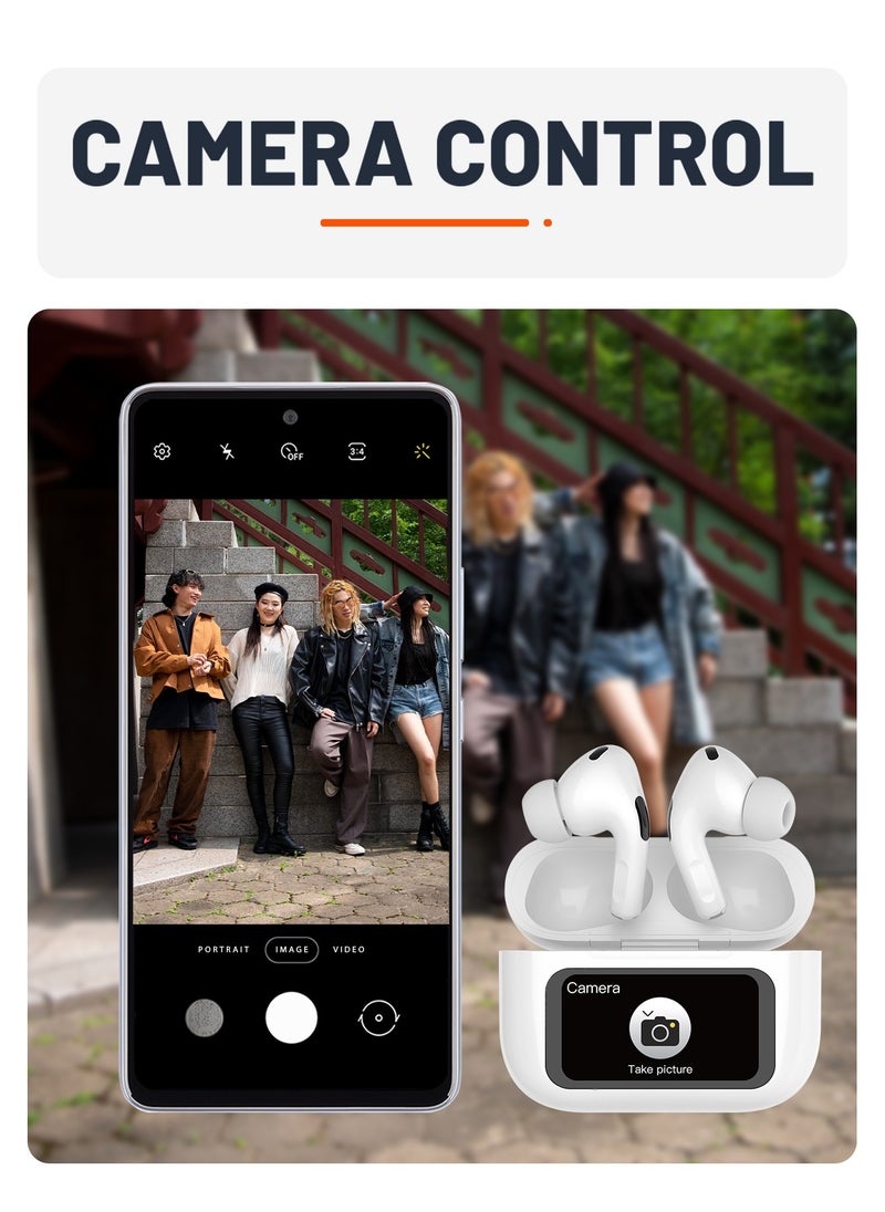 porodo - Earbuds Pro 2 With Touch Display with Environmental Noise Cancellation and ANC / Deep Bass / Touch Control / 20 Hours Working Time /1.47 inch Screen size - White - Image 1