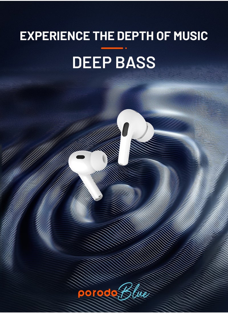 porodo - Earbuds Pro 2 With Touch Display with Environmental Noise Cancellation and ANC / Deep Bass / Touch Control / 20 Hours Working Time /1.47 inch Screen size - White - Image 1