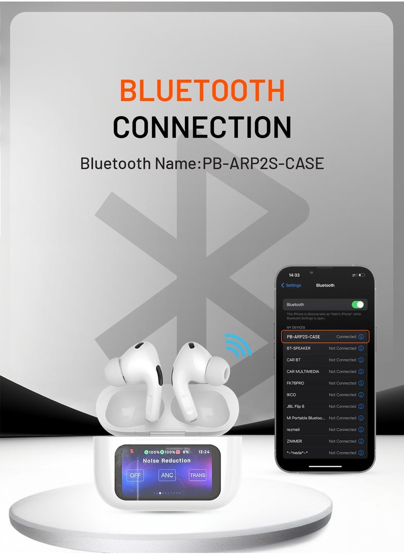 porodo - Earbuds Pro 2 With Touch Display with Environmental Noise Cancellation and ANC / Deep Bass / Touch Control / 20 Hours Working Time /1.47 inch Screen size - White - Image 1