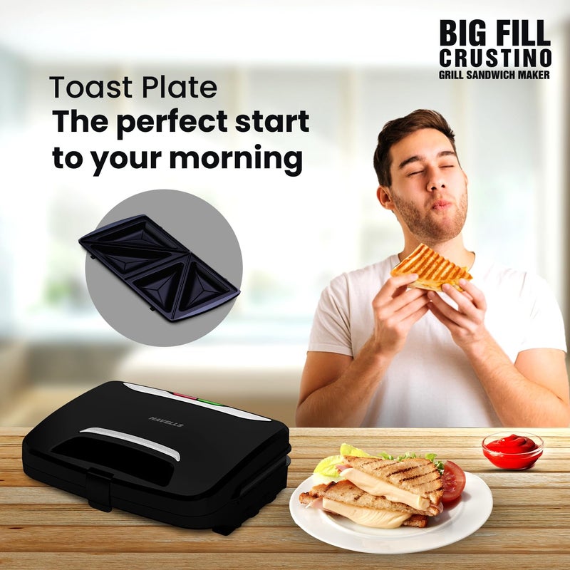 Havells صانعة السندويشات كروستينو الكبيرة 900 واط مع لوحات شواء غير لاصقة من الدرجة الغذائية ضمان لمدة 2 سنوات - Image 5