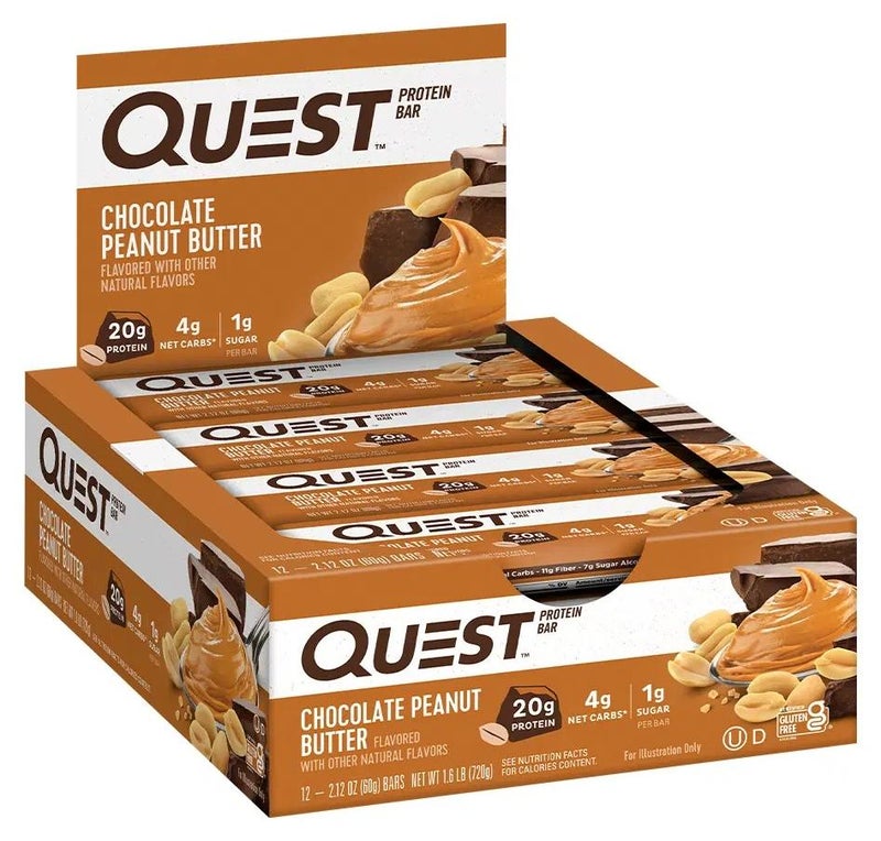 Quest Nutrition Quest Chocolate Peanut Butter Protein Bar - 20g Protein, Low Carb, Gluten Free - Box of 12 (60g Each) - Image 1