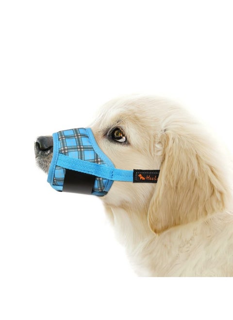 Dog Muzzle,Soft Nylon Print Muzzle Air Mesh Breathable Adjustable Loop Pattern Pets Muzzles For Small Medium Large Dogs,Stop Biting Barking And Chewing Blue Plaid X-Small