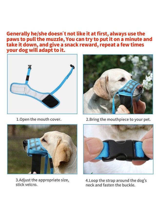 HeeLe - Dog Muzzle,Soft Nylon Print Muzzle Air Mesh Breathable Adjustable Loop Pattern Pets Muzzles For Small Medium Large Dogs,Stop Biting Barking And Chewing Blue Plaid X-Small - Image 1