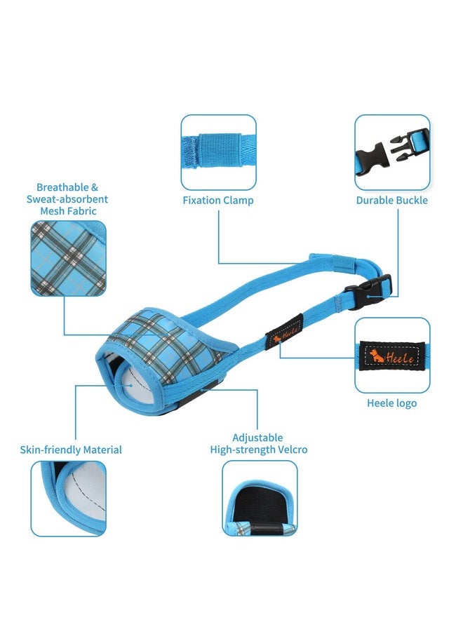 HeeLe - Dog Muzzle,Soft Nylon Print Muzzle Air Mesh Breathable Adjustable Loop Pattern Pets Muzzles For Small Medium Large Dogs,Stop Biting Barking And Chewing Blue Plaid X-Small - Image 1