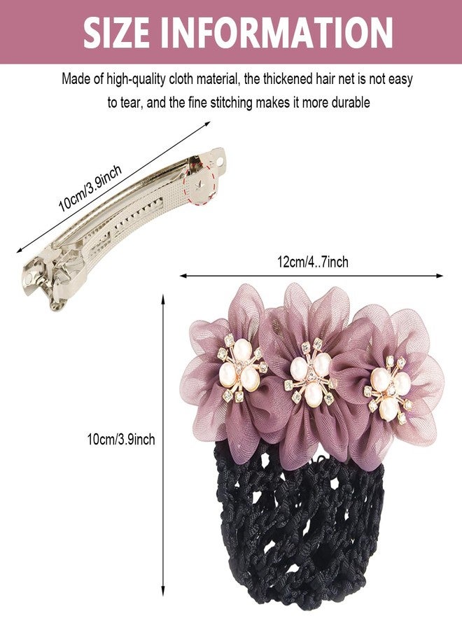MAYCREATE® 2pcs Hair Bun Accessories for Women, Flower Hair Snood Net, Stylish Pearl Mesh Bun Maker for Hair, Hair Bun Cover Hairnet for Daily, Work, Dancer - Image 2
