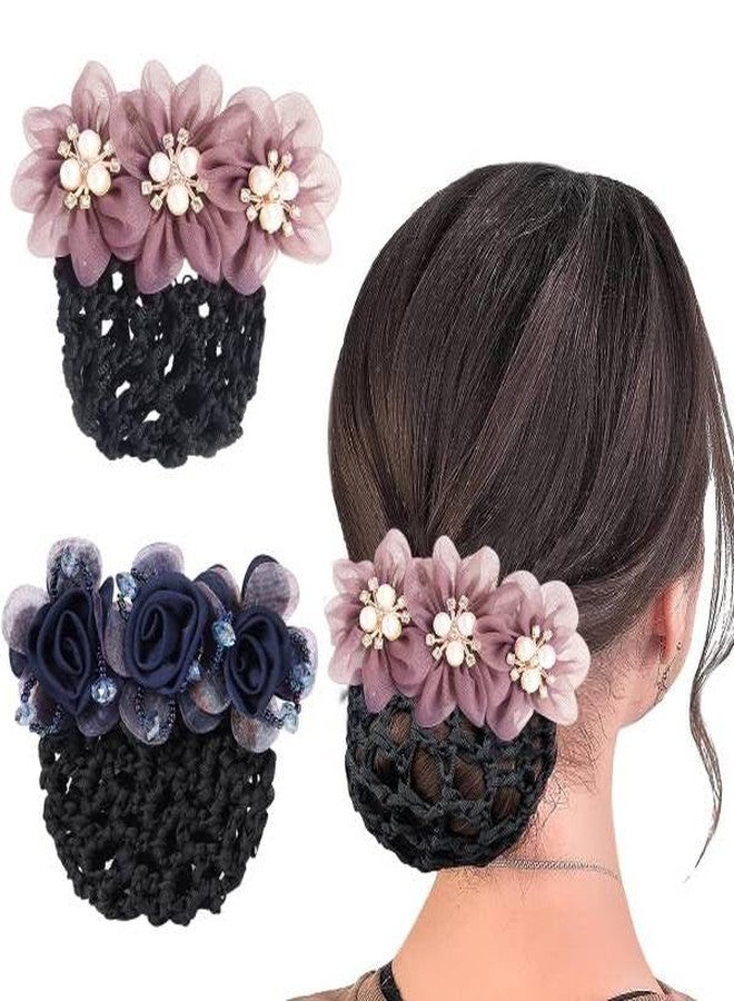 MAYCREATE® 2pcs Hair Bun Accessories for Women, Flower Hair Snood Net, Stylish Pearl Mesh Bun Maker for Hair, Hair Bun Cover Hairnet for Daily, Work, Dancer - Image 1