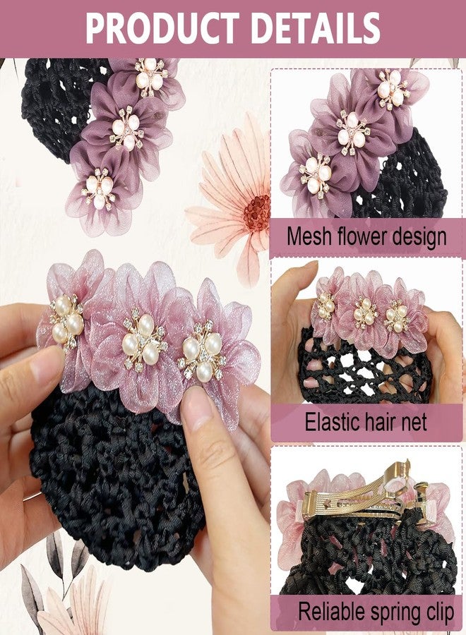 MAYCREATE® 2pcs Hair Bun Accessories for Women, Flower Hair Snood Net, Stylish Pearl Mesh Bun Maker for Hair, Hair Bun Cover Hairnet for Daily, Work, Dancer - Image 4