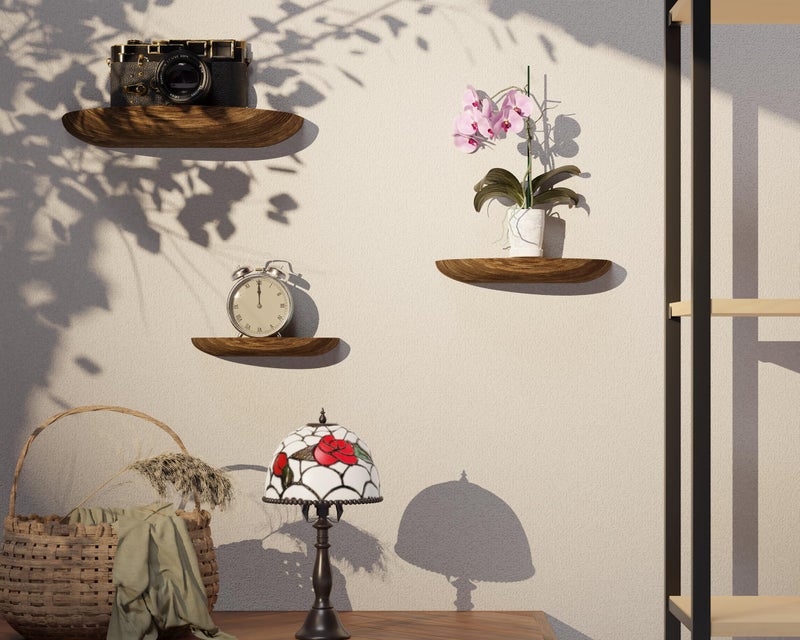 QsQueen Solid Wood Half Round Floating Wall Shelves | Elegant Floating Shelves, Elevate Your Space. Perfect for Living Rooms, Bathrooms, Bedrooms, Offices, Children's Rooms Brown - Image 5