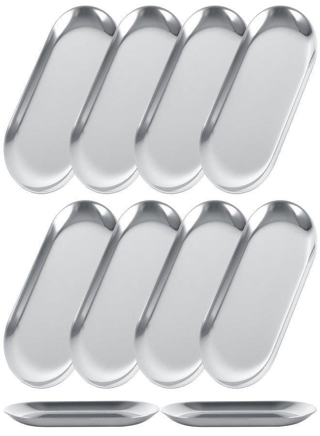 AKOLAFE 10PCS Stainless Steel Serving Tray Set Silver Platters for Serving Food Extra Small Metal Trays Decorative 7" Long Plate Oval Storage Tray Thickened Serving Dishes for Party Buffet Sushi Snack - Image 1