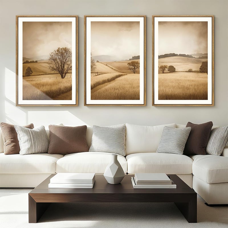 BINCUE Framed Countryside Wall Art Rustic Village Wall Decor Farmhouse Landscape Art Print for Living Room Bedroom Office 16x24 Inches Set of 3 - Image 5