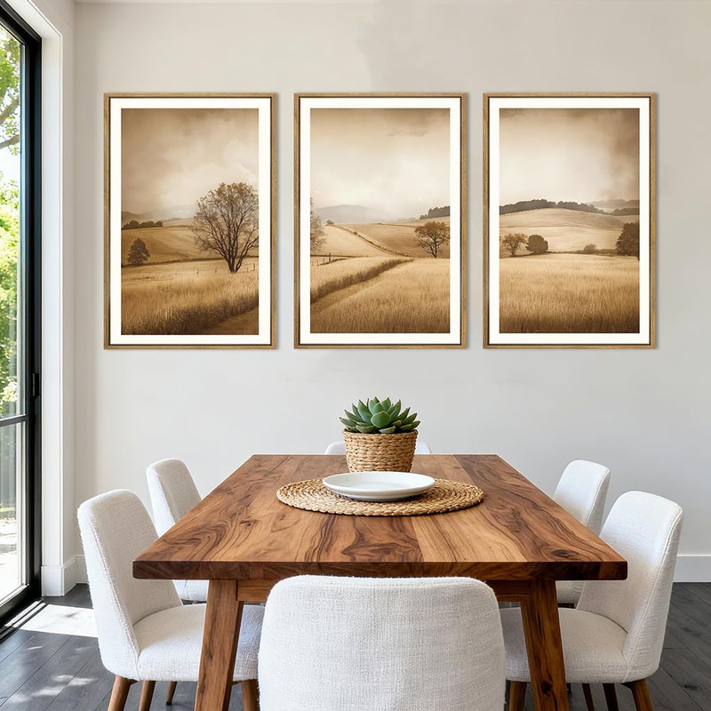 BINCUE Framed Countryside Wall Art Rustic Village Wall Decor Farmhouse Landscape Art Print for Living Room Bedroom Office 16x24 Inches Set of 3 - Image 3
