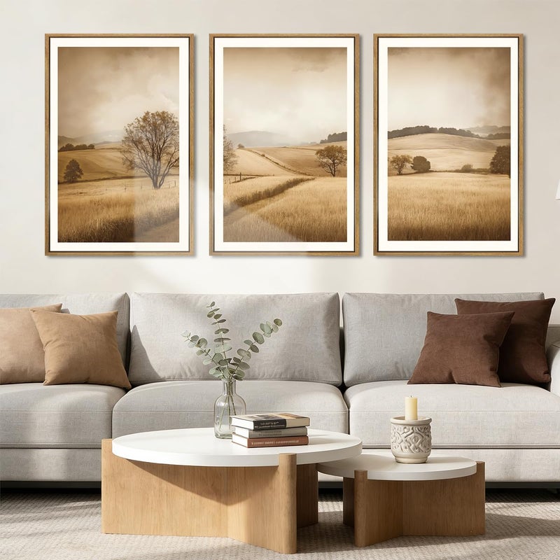 BINCUE Framed Countryside Wall Art Rustic Village Wall Decor Farmhouse Landscape Art Print for Living Room Bedroom Office 16x24 Inches Set of 3 - Image 1