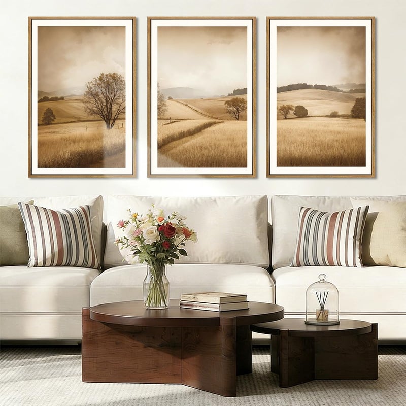 BINCUE Framed Countryside Wall Art Rustic Village Wall Decor Farmhouse Landscape Art Print for Living Room Bedroom Office 16x24 Inches Set of 3 - Image 2