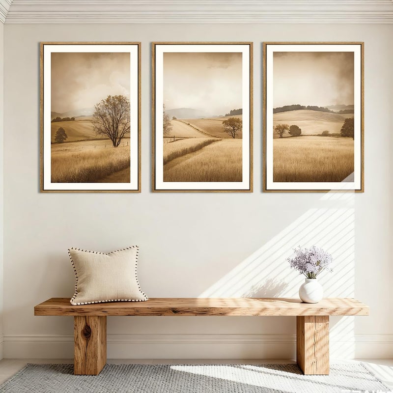 BINCUE Framed Countryside Wall Art Rustic Village Wall Decor Farmhouse Landscape Art Print for Living Room Bedroom Office 16x24 Inches Set of 3 - Image 4