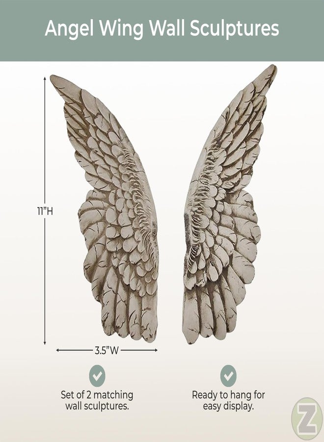 Zeckos Set of 2 Distressed Antique White Angel Wing Wall Sculptures - Perfect Decoration for Nursery, Bedroom, Living Room - Each 11 Inches High - Easy Mounting - Image 3