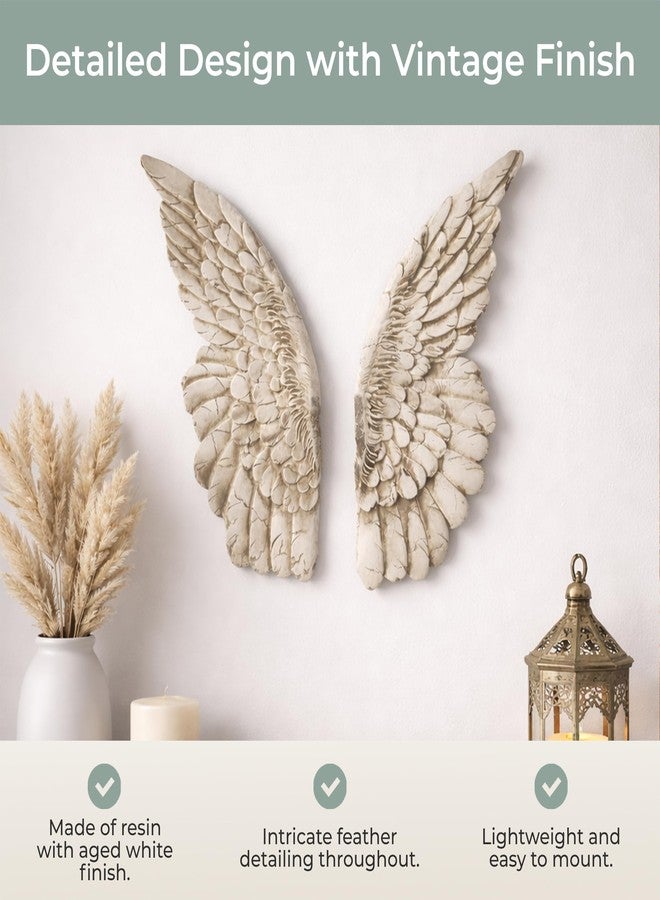 Zeckos Set of 2 Distressed Antique White Angel Wing Wall Sculptures - Perfect Decoration for Nursery, Bedroom, Living Room - Each 11 Inches High - Easy Mounting - Image 2