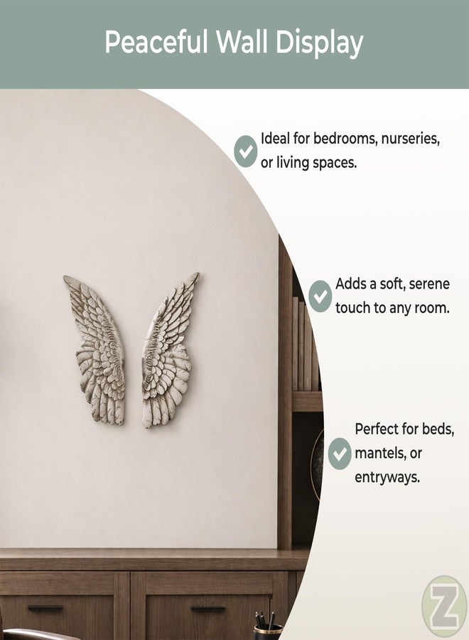 Zeckos Set of 2 Distressed Antique White Angel Wing Wall Sculptures - Perfect Decoration for Nursery, Bedroom, Living Room - Each 11 Inches High - Easy Mounting - Image 4