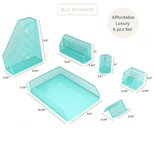 BLU MONACO Aqua - Teal 6 Piece Cute Desk Organizer Set - Desk Organizers and Accessories for Women - Cute Office Desk Accessories - Desktop Organization - Image 5