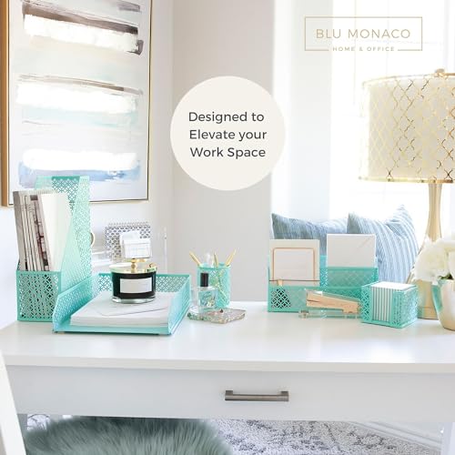 BLU MONACO Aqua - Teal 6 Piece Cute Desk Organizer Set - Desk Organizers and Accessories for Women - Cute Office Desk Accessories - Desktop Organization - Image 2