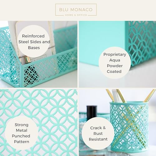 BLU MONACO Aqua - Teal 6 Piece Cute Desk Organizer Set - Desk Organizers and Accessories for Women - Cute Office Desk Accessories - Desktop Organization - Image 3
