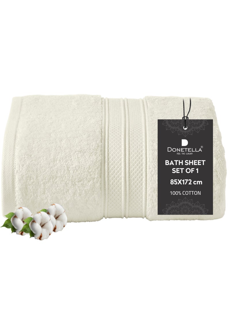 Donetella Premium 100 % Combed Cotton 1-Pcs Bath Sheet (85 X 172 CM) 600 GSM Large Towel, Highly Absorbent, Quick Dry,Best Towel for Bathroom, Spa And Hotel,Ivory - Image 1