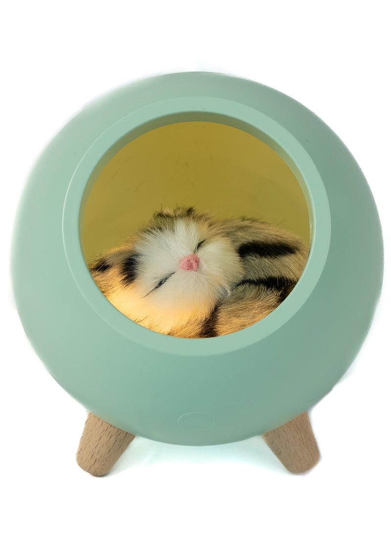 Creative little pet house atmosphere table lamp warm cute cat USB charging night light home decor kids bedside sleep light-Green  - Image 1