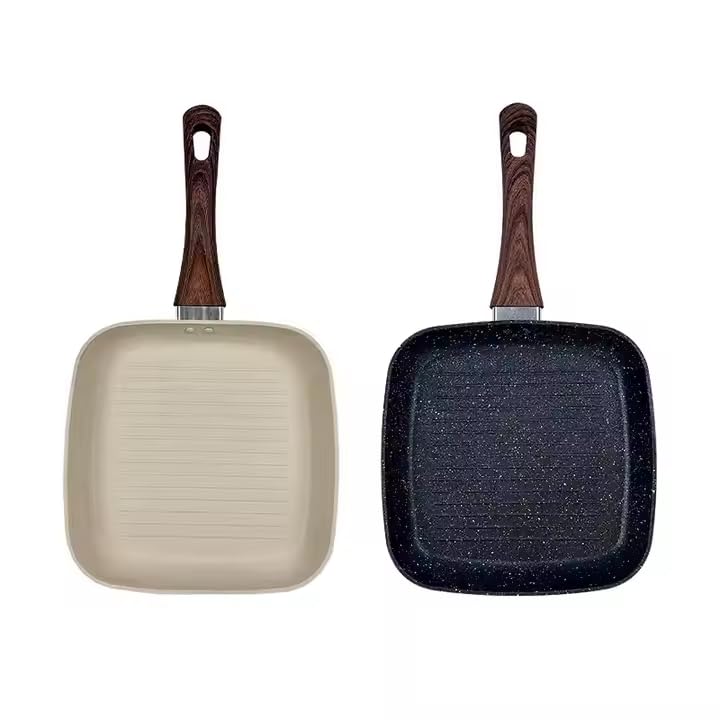 JUGTE Cast Aluminum Non Stick Square Grill Pan Granite Finish Wooden Finish Soft Touch Handle idle to stir Fry Veggies Omelets and Grill Sandwiches PFOA Free Gill Pan White 28cm - Image 5