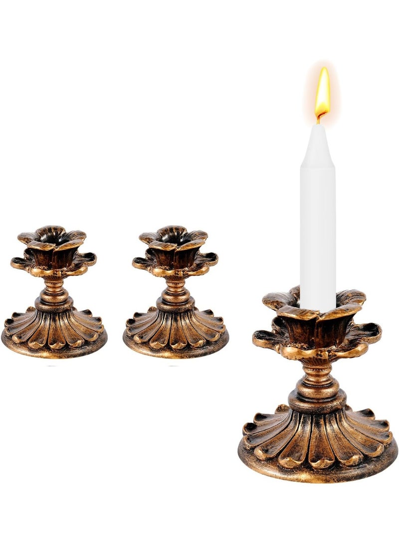 DUNISO حاملات الشموع العتيقة 3 عبوات، حاملات الشموع المعدنية النحاسية العتيقة، ديكور الشمعدان البرونزي العتيق، قوية ومتينة، لمدفأة، حفلة، تناول الطعام، المنزل، ديكور الزفاف، تناسب معظم الشموع - Image 1