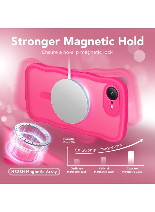 CAPRARO for iPhone 16e  6.1-Inch Case, Upgraded [Full Camera Protection] [Compatible with MagSafe] Cute Wave Translucent Matte Phone Case  , HotPink - Image 4