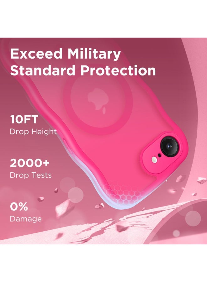 CAPRARO for iPhone 16e  6.1-Inch Case, Upgraded [Full Camera Protection] [Compatible with MagSafe] Cute Wave Translucent Matte Phone Case  , HotPink - Image 5