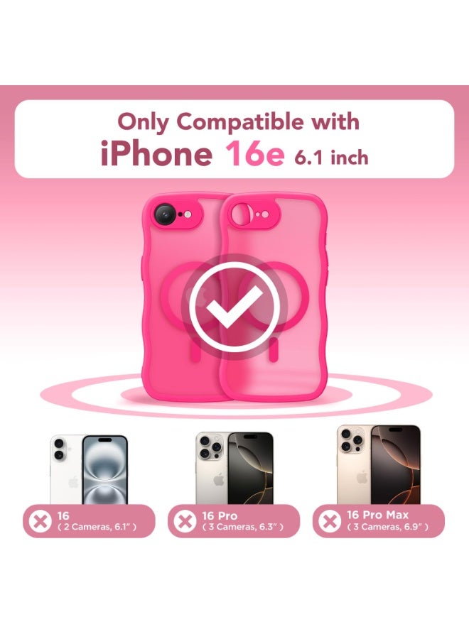 CAPRARO for iPhone 16e  6.1-Inch Case, Upgraded [Full Camera Protection] [Compatible with MagSafe] Cute Wave Translucent Matte Phone Case  , HotPink - Image 2