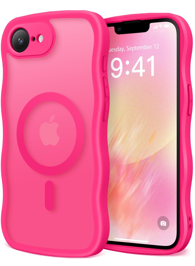 CAPRARO for iPhone 16e  6.1-Inch Case, Upgraded [Full Camera Protection] [Compatible with MagSafe] Cute Wave Translucent Matte Phone Case  , HotPink - Image 1