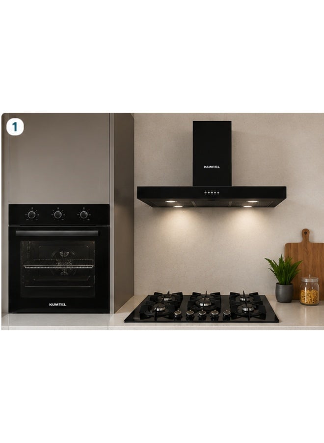 KUMTEL Built-in Kitchen Set 90×60 cm Black – Oven + Glass Hob + Hood - Image 3